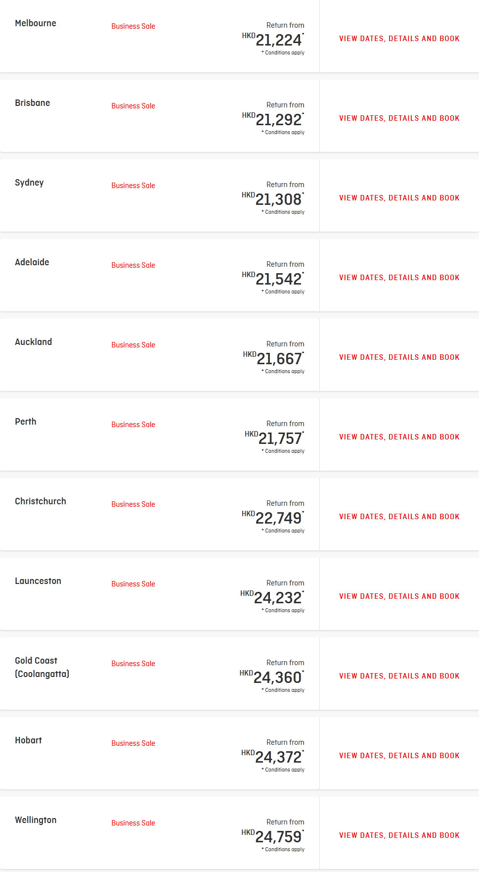 Qantas Business Fares (1) 19 Nov 2020