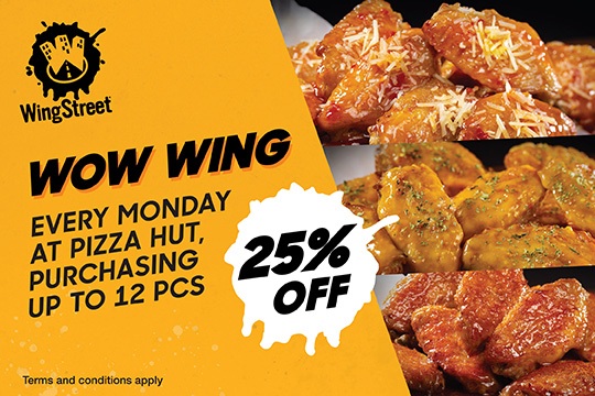Pizza Hut Wow Wing Monday Promotion: 25% off